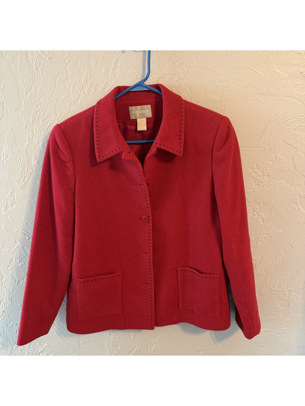 Vintage Nordstrom Women's Red Wool Button Front Jacket Pick Stitch Medium